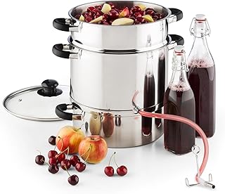 Klarstein Applebee - Elektrischer Dampfentsafter, Edelstahl Fruchtentsafter, 1500 W Starkes Heizelement, integriertes 1500 W, 8 L Volumen, Ø 25 cm, Cool-Touch-Griffe, inkl. Zubehör, Silber