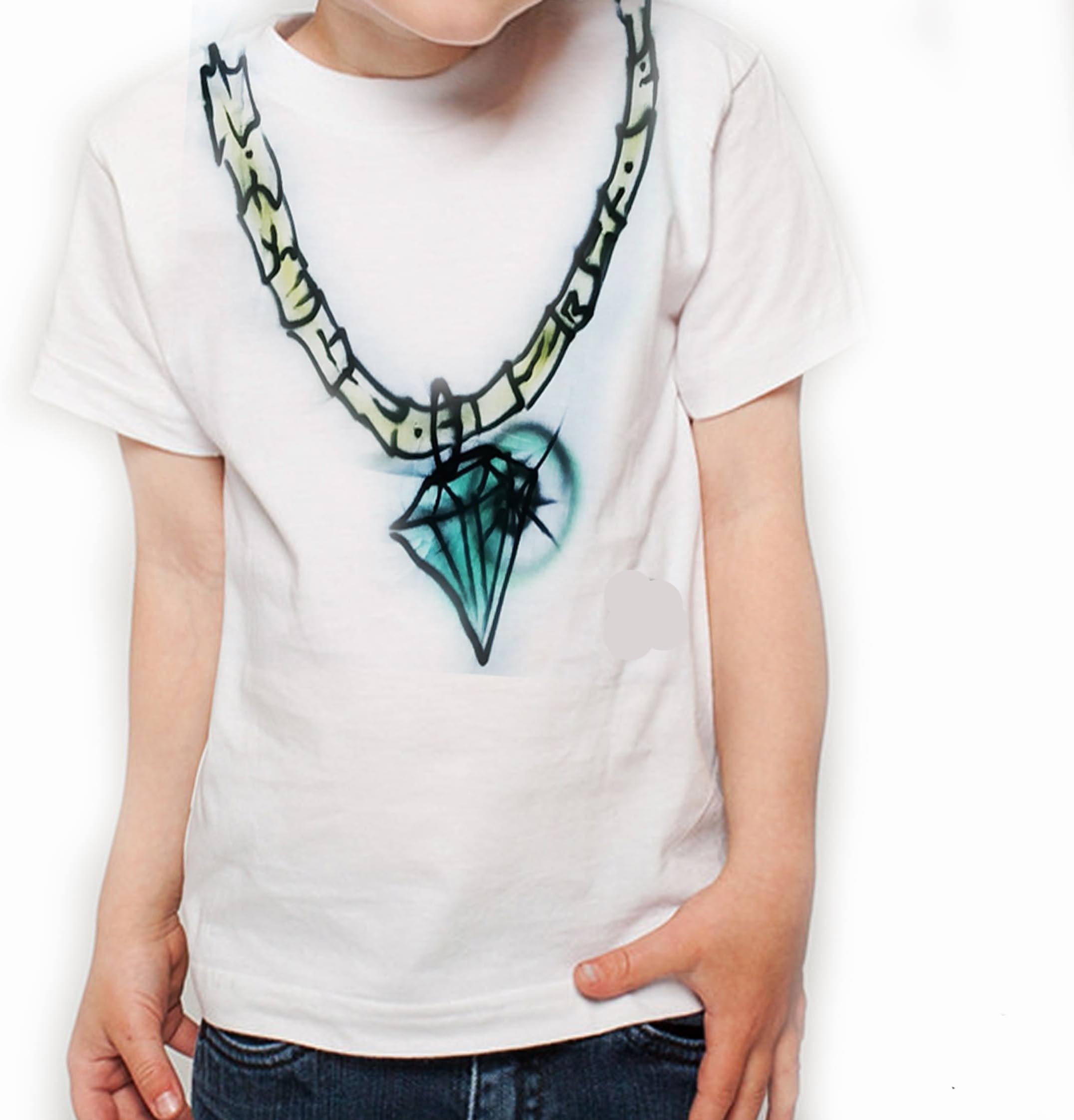 GT Artland Airbrushed Name Chain With Bling Diamond on White T-Shirt
