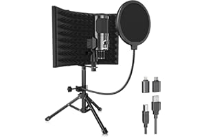RIWORAL Studio Recording Microphone Isolation Shield with Pop Filter &Tri-Stand Kit Music Recording USB Condenser Mics to Laptop Pc Mac Phone Equipment for Singing Song