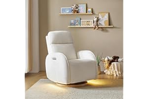 HULALA HOME Glider Recliner Nursery Chair with Adjustable Headrest and Lumbar Support, Modern Power Recliner with USB Port and Nightlight, Swivel Rocker Recliner for Nursing Room Bedroom, White