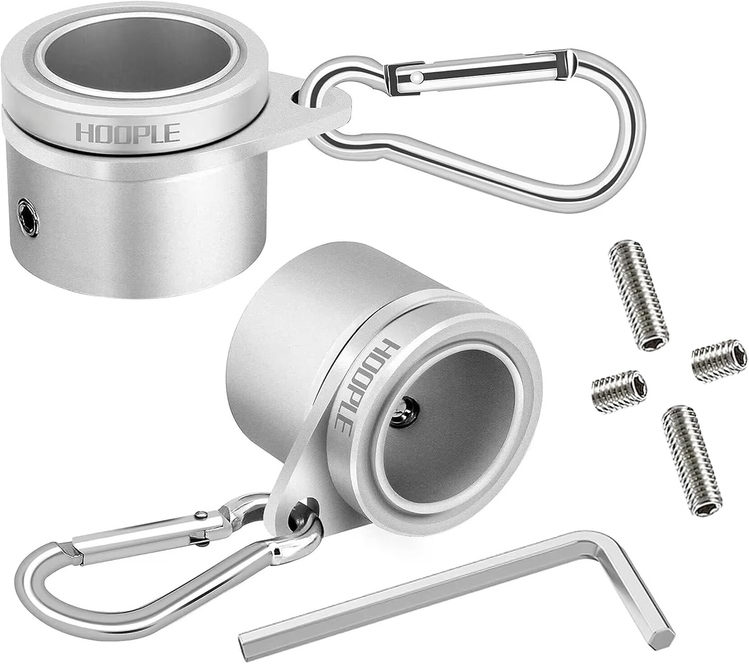 Flagpole Hardware - Flag Pole Rings, Anti Wrap Spinning Flag Pole Clips Swivels No Tangle Aluminum Alloy 360° Rotating Flagpole Mounting Rings with Carabiners for 0.75-1 Inch Diameter Flag Poles 2 Pack Silver