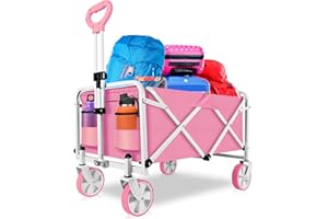 BALLMENT Pink Wagons Carts Foldable, Folding Wagon Cart with 4 Wheels, Heavy Duty Beach Wagon for Camping Gear, fit Grocery, Garden, Beach, Fishing, Camping, Outdoor Wagons