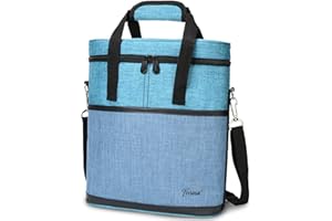 Tirrinia Insulated Wine Gift carrier - 3 Bottle Travel Padded Wine Carry Cooler Tote Bag with Handle and Adjustable Shoulder Strap, Blue