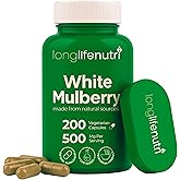 White Mulberry Leaf Extract 500mg - Sourced from Morus Alba Leaf, 200 Vegetarian Capsules, Supplement for Natural Balance and Wellness, 200-Day Supply, GMP Certified, Made in USA