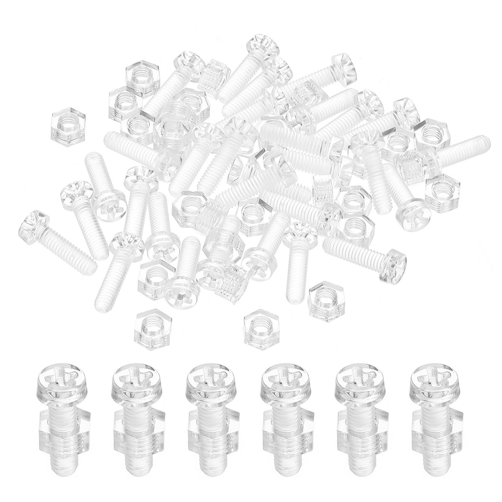 PATIKIL M4x14mm Clear Acrylic Screws and Hex Nuts Kit, 30 Set PC Plastic Phillips Round Head Bolts for Machine Accessories, Transparent