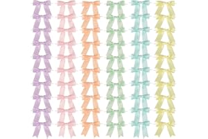 Meseey 60 Pcs Pastel Rainbow Satin Ribbon Bows with Twist Tie 3.5 Inch Pretied Premade Colored Craft Bows for Gift Wrapping Basket Wedding Baby Shower Brithday Party (3.5“, Pastel)