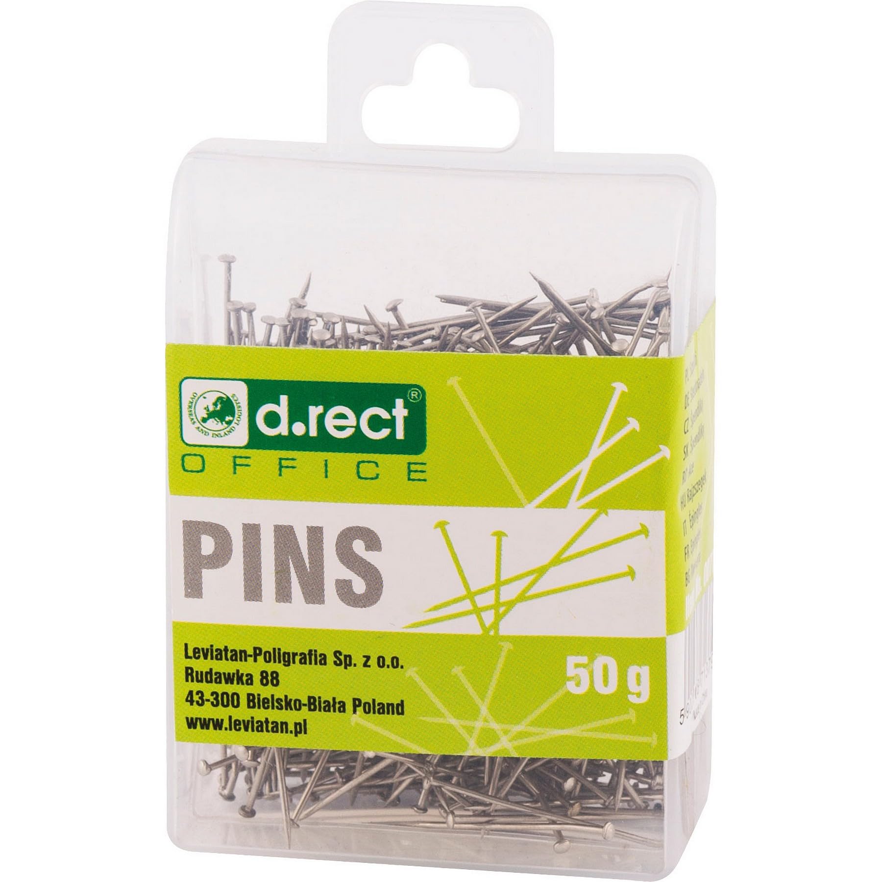 D.RECT Pins in plastic box, 50 g, approx. Pack of 950