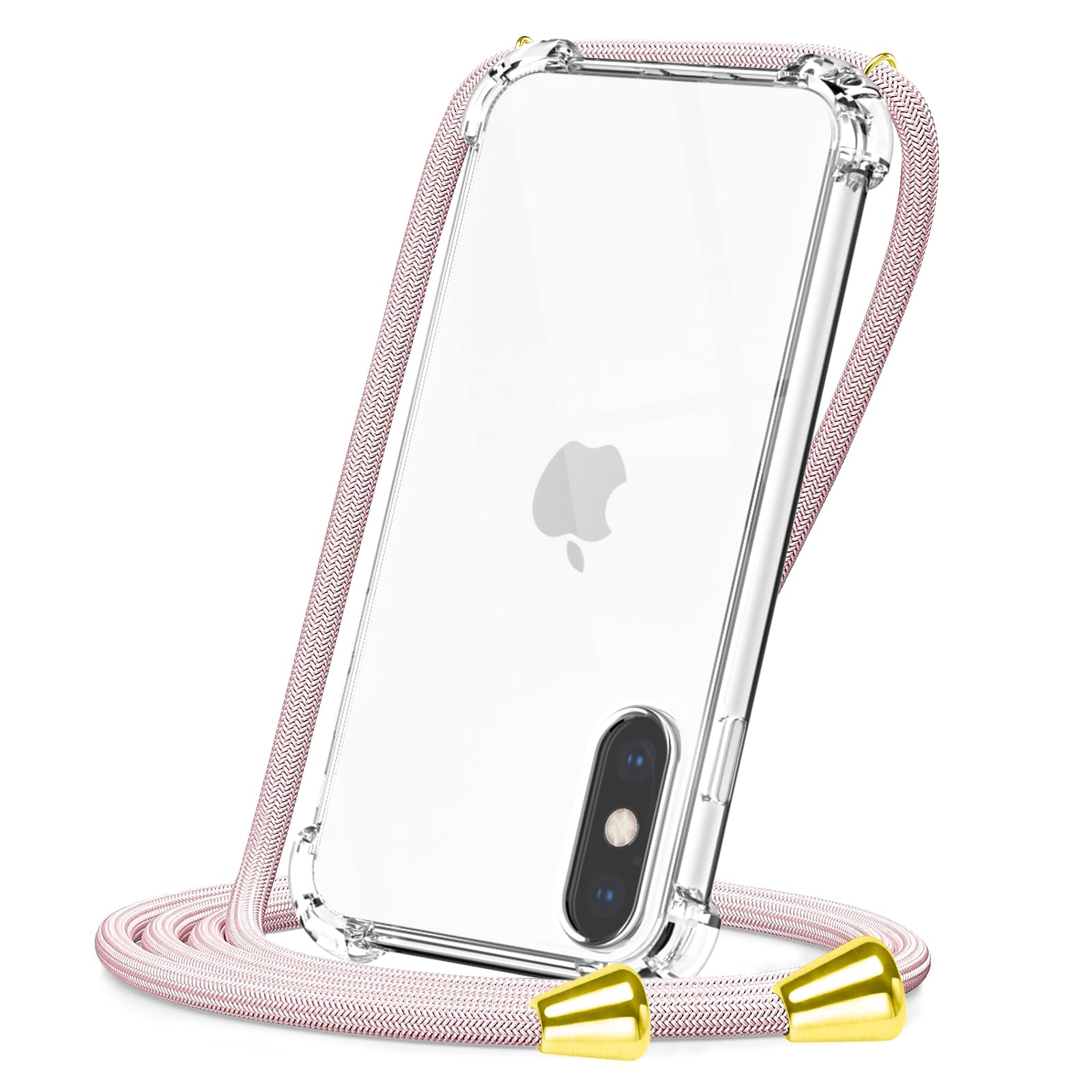 CAROKI Crossbody Case for iPhone Xs Max, [Rose Gold Lanyard] HD Clear Shockproof Protective Cover Compatible with iPhone Xs Max, Adjustable Necklace Strap & Anti-Drop Phone Cord - 6.5"
