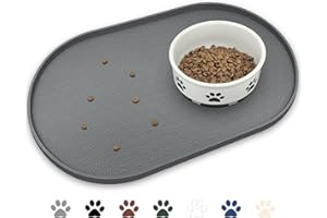 KPWACD Pet Feeding Mat for Dogs and Cats, Silicone Dog Placemat Non-Slip Waterproof Bowl Mats Prevent Food and Water Overflow, High-Lips Puppy Dish Tray Mat Suitable for Large Medium Small Pets, Grey