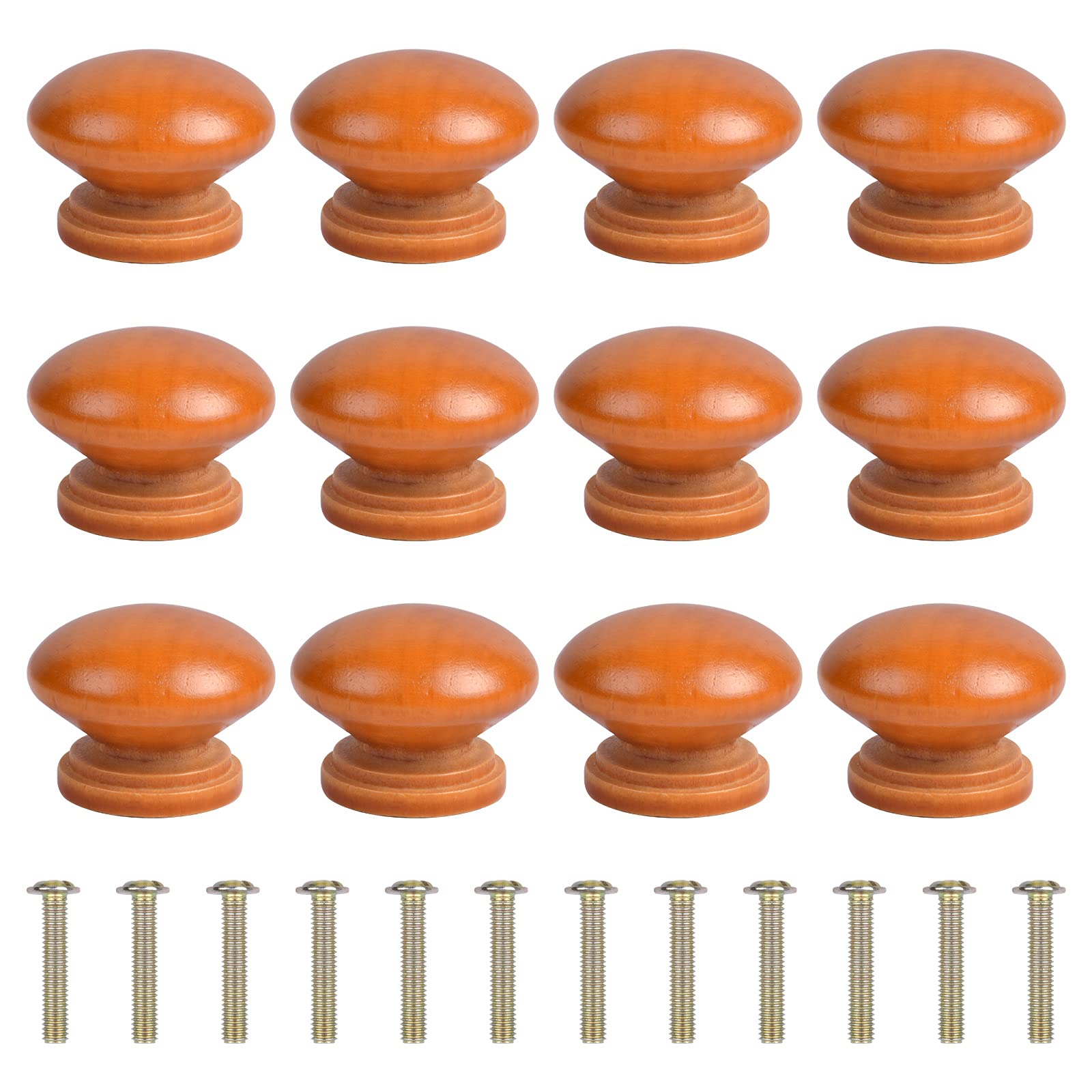 HoaaiGo 12 Pieces Round Wooden Drawer Handles with Screws Round Sponge Handle Furniture Knob Wood Cabinet Furniture Drawer Buttons for Cabinet Furniture Hardware Wardrobe with Screws Maroon