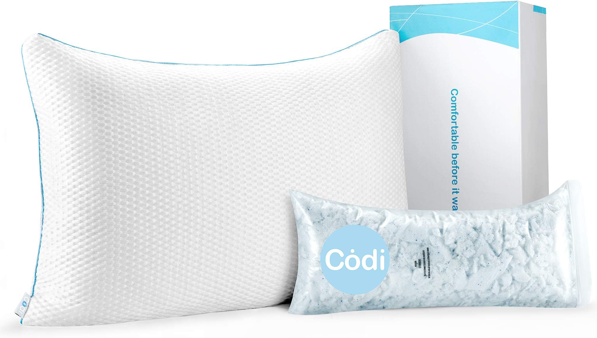 Codi Stay Cool Pillow for Hot Sleepers | Shredded Gel Infused Memory Foam , CertiPUR-US Certified | Adjustable, Hypoallergenic, Comfort | Sweetnight for Side/Back/Stomach Sleeper | Queen Size