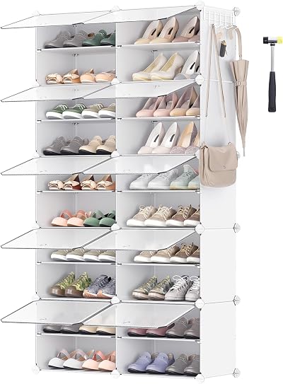 SONGMICS Interlocking Shoe Rack 10-Slot Modular Storage Unit White