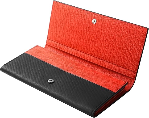Amazon Hardwork Secret 長財布 メンズ 本革 カーボンレザー 18枚カード収納 紳士 枚カード収納 小銭入れ 2つ折り 財布 ブラック オレンジ Hardwork Secret 財布