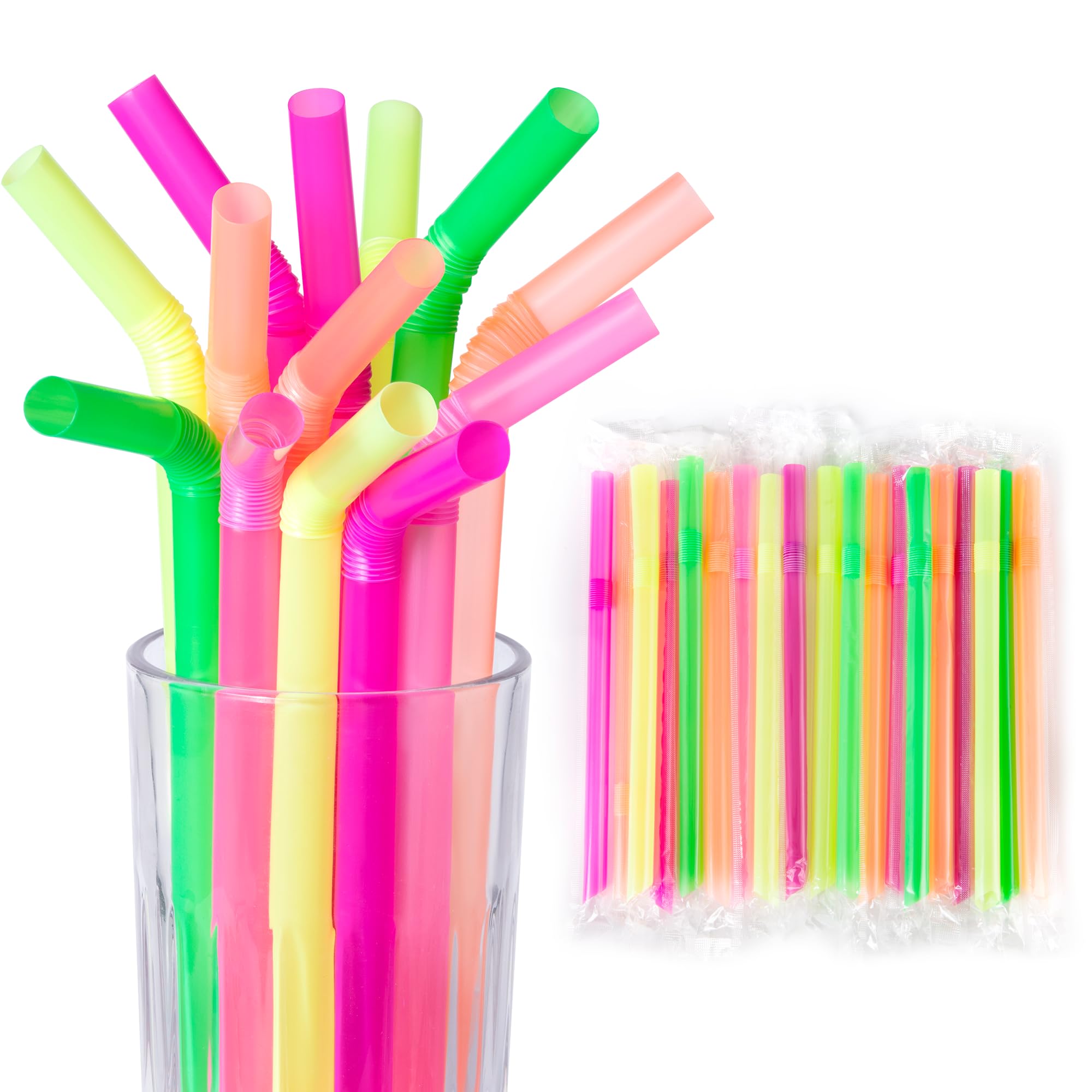 Photo 1 of 100 pcs Bendy Boba Straws – Individually Wrapped Jumbo 12 mm Wide Bubble Tea Straws Flexible with Angled Tip, Bendable & Extendable Large Plastic Drinking Straws for Smoothies, Milkshakes,Thick Drinks1068373796