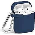 AirPods Case, GMYLE Silicone Protective Shockproof Case Cover Skins with Keychain Compatible with Apple AirPod 2 and 1, Navy 