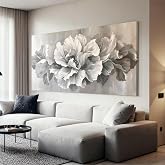 Canvas Wall Art Decor White Flower Wall Art Decor For Living Room Gray Floral Art Wall Decor Pictures Prints Modern Aesthetics artwork Wall Art For Home Bedroom Office Room Wall Decor 20&times;40 Inch