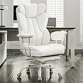 LukkDys Big and Tall Office Chair,High Back Leather Gaming Chair with Footrest,Lumbar Support,Outward Fixed Soft Armrests,Wide Ergonomic Desk Chair (White)