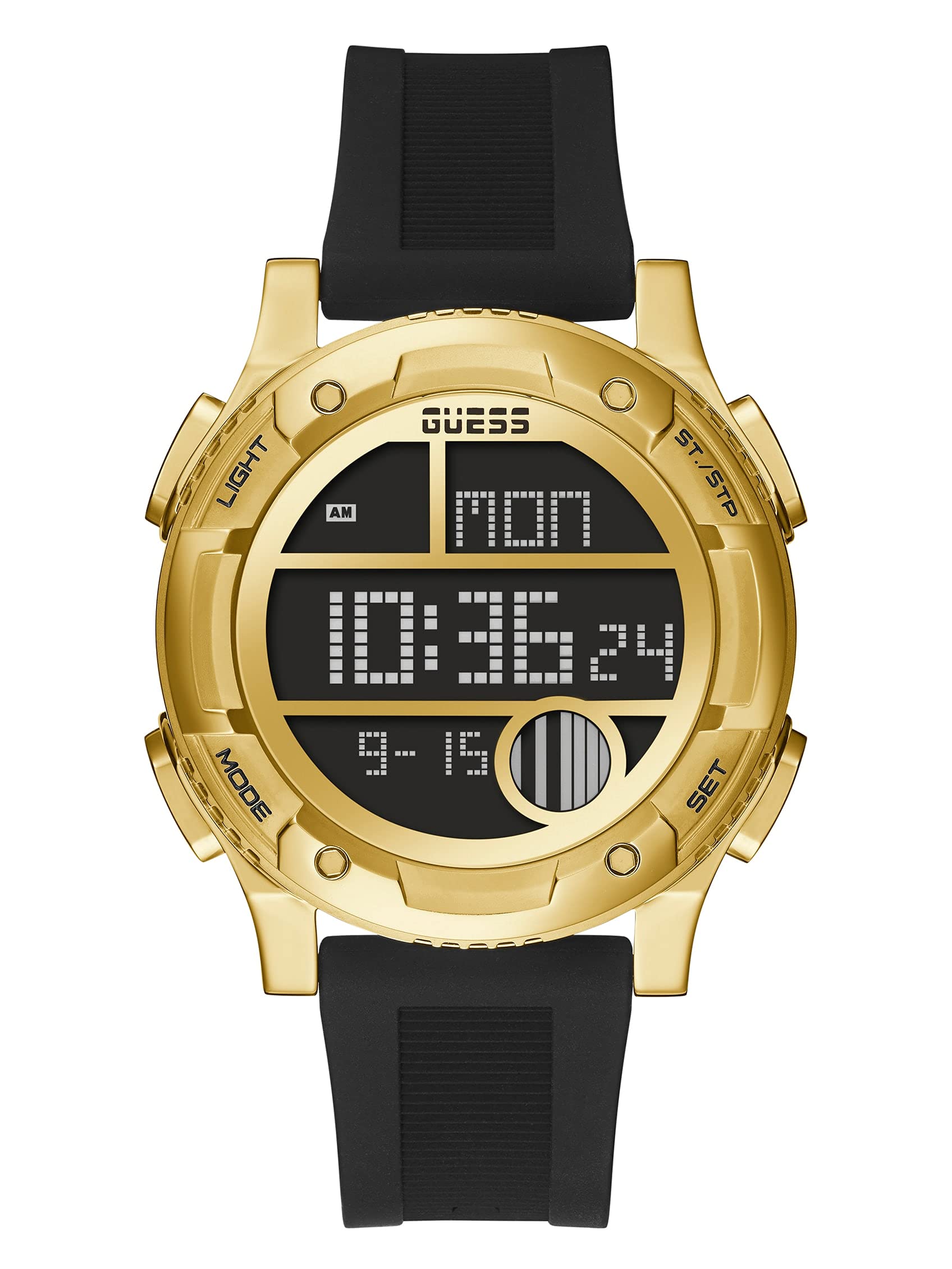 GUESS 45MM Digital Silicone Watch, Black/Gold-Tone, GW0272G2