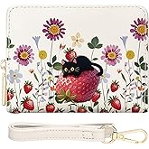YINHEXI Small Wallets for Women with Credit Card Holder RFID Blocking Womens Wristlet Bifold Wallet with ID WindowCat Strawberry