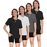 Kinglaman 4 Pack Stylish Women's Short Sleeve Top for Casual and Sporty Looks