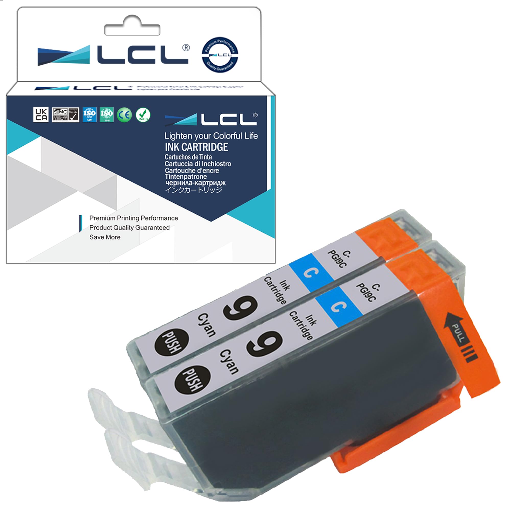 LCL Compatible Ink Cartridge PGI-9 PGI-9C 9C (2PK Cyan) Replacement for Canon Pixma Pro 9500 Pro9500 Mark II