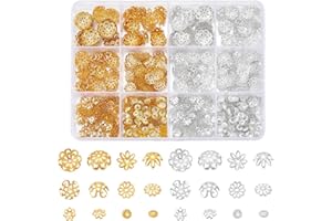UNICRAFTALE About 1260Pcs 2 Colors Flower Bead End Caps Flower Filigree Bead Caps Gold Spacer Beads Caps Ends Iron Bead Caps Loose Spacer Beads Bulk Earrings for Bracelet Jewelry Making