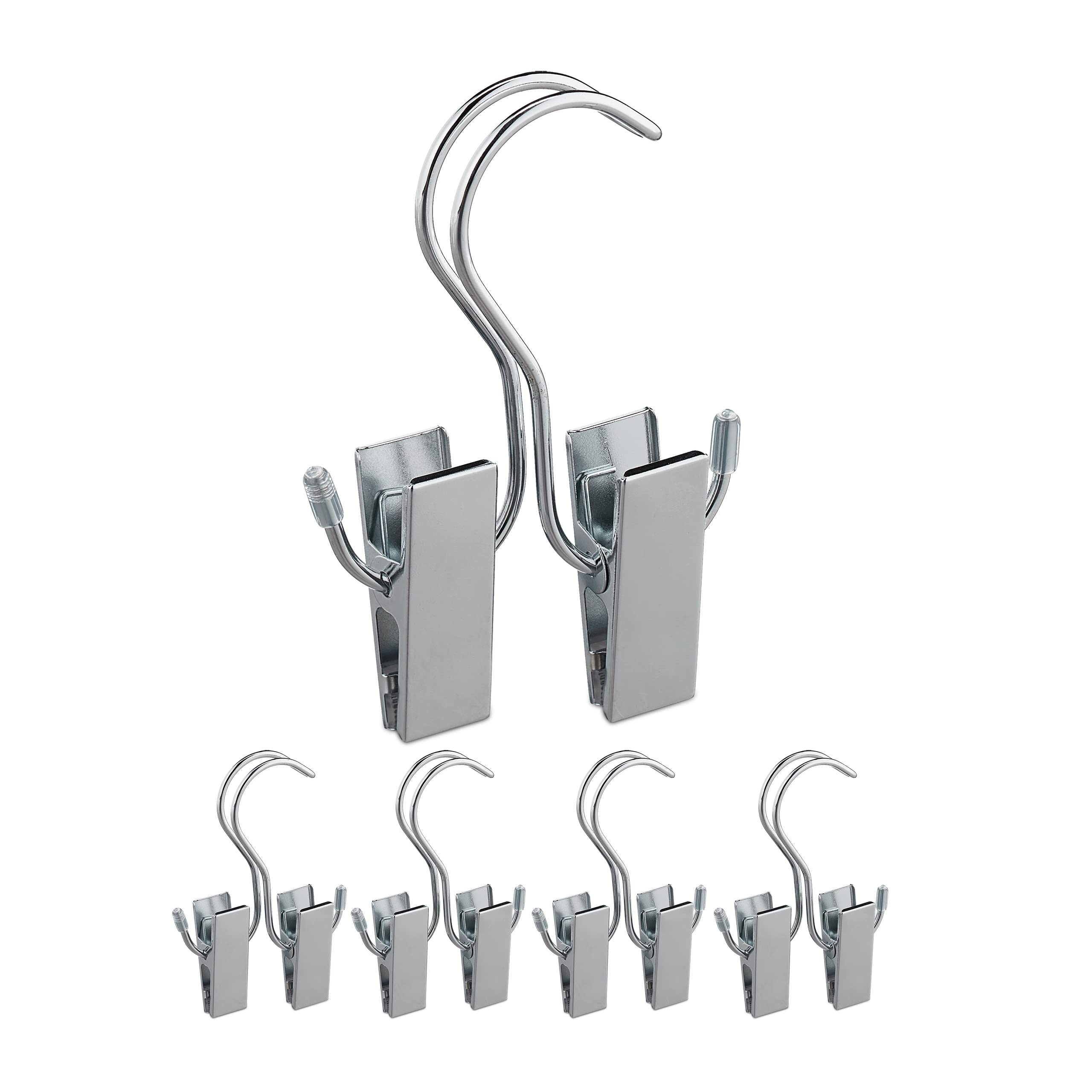 Relaxdays Hanger Clips Set of 5, Double Clamp, Rubberised, Storage Boots & Caps, Iron, HWD: 14 x 9.5 x 2.5 cm, Silver