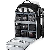 BAGSMART Camera Bag, DSLR SLR Camera Backpack Fits up to 15.6" Laptop, Camera Case for Photographers with Waterproof Rain Cover, Tripod Holder, Black