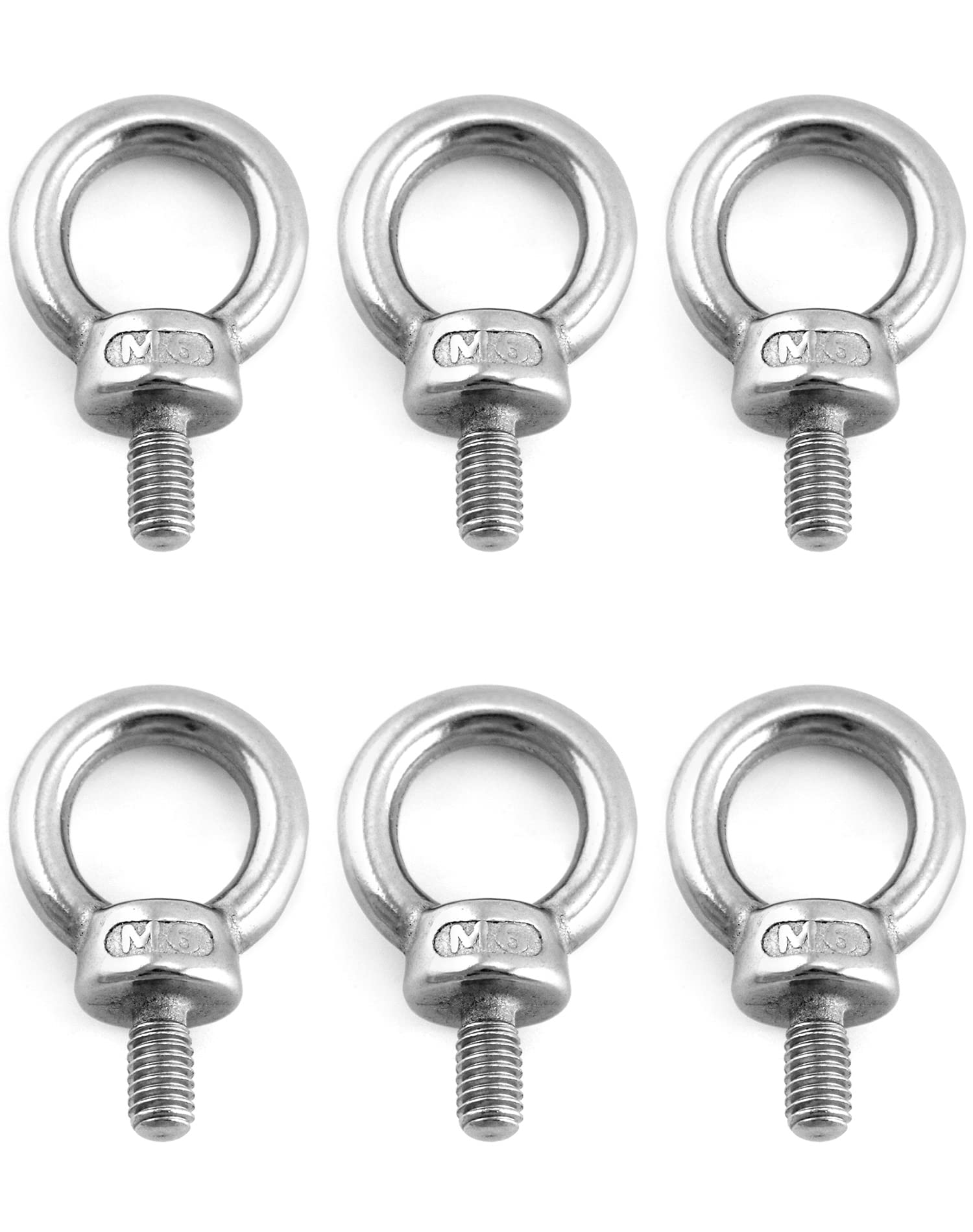 QWORK® 6PCS M6 Eye Bolts - 65KG - 304 Stainless Steel Male Thread Lifting Ring Eye Bolts for Living Lifting and Various Engineering Lifting Equipment