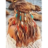 GORTIN Boho Feather Headband Hippie Headpiece Gypsy Indian Costume Headdress Bohemian Hair Accessories for Women (A-Blue+Red)