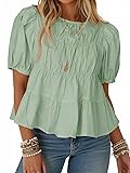 Tankaneo Womens Puff Sleeve Peplum Babydoll Tops