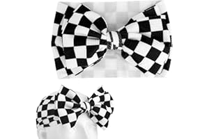 Baby Girl Checkered Headband, 7in/19cm Black and White Checkered Infants Headband Bows Racing Bowknot Themed Baby Hair Access