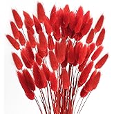 VirtuGro 120pcs Red Bunny Tails Dried Flowers Natural Dried Flowers Mini Pampas Grass Bulk for Christmas Home Boho Wedding Table Party DIY Craft Farmhouse Memorial Day Decor (17")