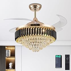 52" Dimmable Gold Fandelier Crystal LED Ceiling