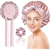 Chloven Mulberry Silk Bonnet for Sleeping Women - Larger Double Layer Silk Hair Wrap Bonnet for Curly Long Hair with Tie Band