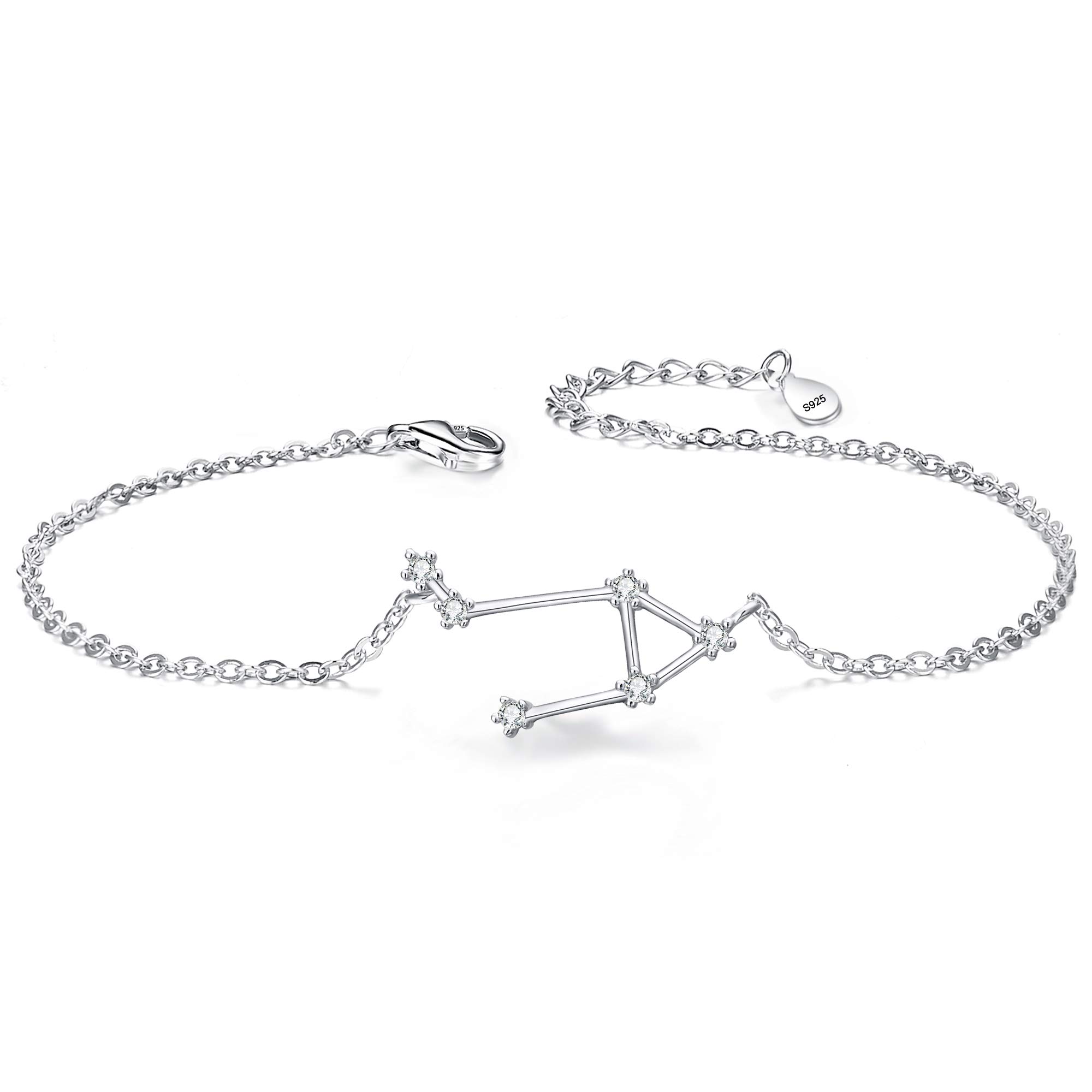 Clearine Women 925 Sterling Silver Wedding Bridal CZ Horoscope Zodiac 12 Constellation Astrology Link Bracelet Clear April Birthstone "Libra"