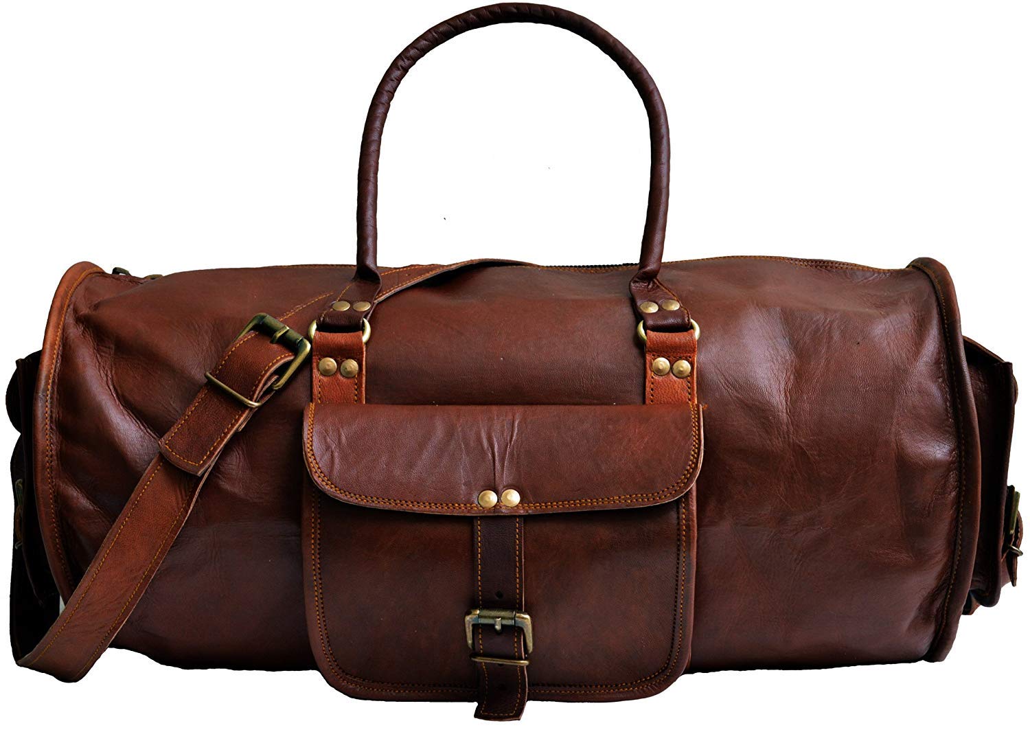 jaald 20" Genuine Leather Men's Duffel bag Gym Sports Travel Weekend Duffle Bag.
