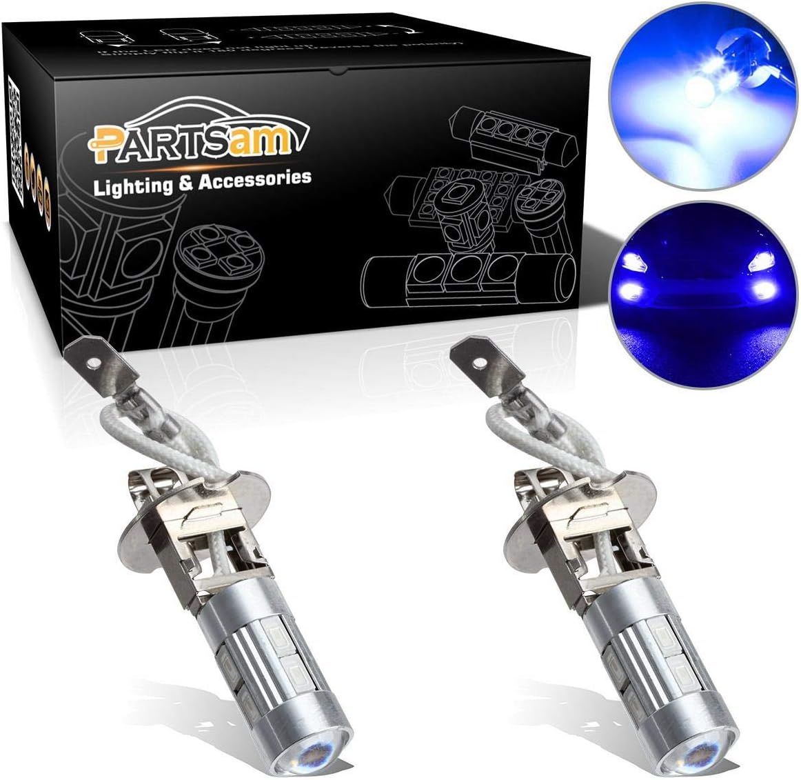 Partsam 2X H3 Xenon Blue LED 5730 SMD Driving Fog Light Extremely Bright Car Fog Light Daytime Running Led Bubs