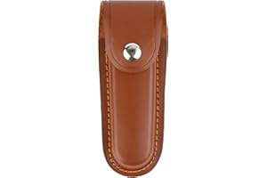 Yellow Leather Pocket Knife Sheath Folding Portable Pouch Knife Leather with Snap Closure and Belt Loop Accessory for Outdoor