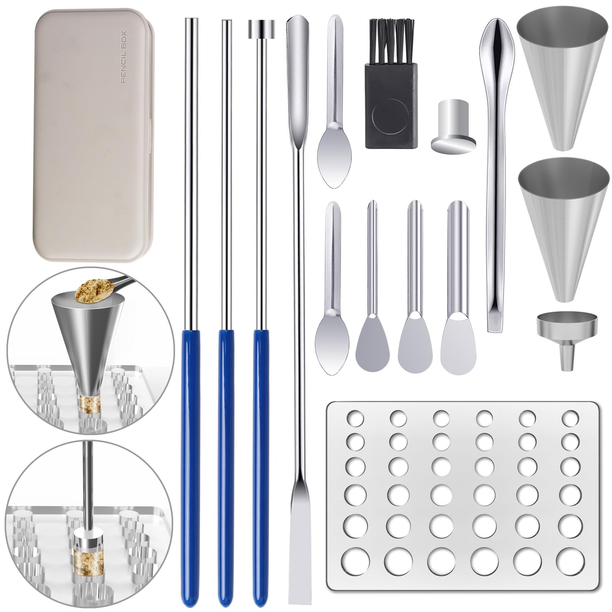 Photo 1 of Capsule Filling Tray Kit - Capsules Tools for Maker All Size Empty Gel Capsules 000 00 0 1 2 3 4 5, Lab Spoons Spatulas Scoops Tool