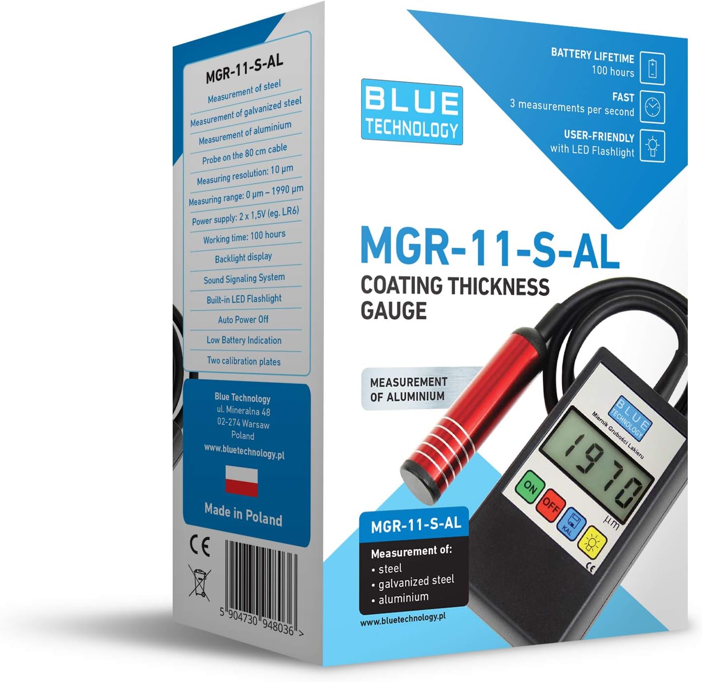 Blue Technology MGR-11-S-AL Coating Thickness Meter Paint Tester Paint Coating Meter (Steel & aluminum) Made in EU,Black,11cm x 6,5cm x 2,8cm - Image 3
