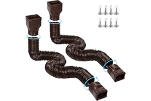 plusgutter 11.5ft Long Gutter Downspout Extensions Flexible, Drain Downspout Extender, Down Spout Drain Extender, Gutter Connector Rainwater Drainage, Extendable from 2.6ft to 11.5ft(2Pack, Brown)