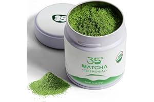 35°N MATCHA Organic Ceremonial Grade Matcha Powder, USDA Certified, 100% Pure Green Tea, First Harvest, No Additives, High in Antioxidants, L-Theanine & EGCG, Smooth Taste for Lattes & Baking, 1.4oz (40g)