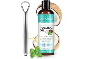PLSHSBSE Coconut Pulling Oil (8 Fl.Oz), Coconut Mint Oil Pulling Mouthwash with Tongue Scraper, Oil Pulling for Teeth Breath Freshener, Pulling Oil for Teeth Whitening & Gum Healthier, Alcohol Free