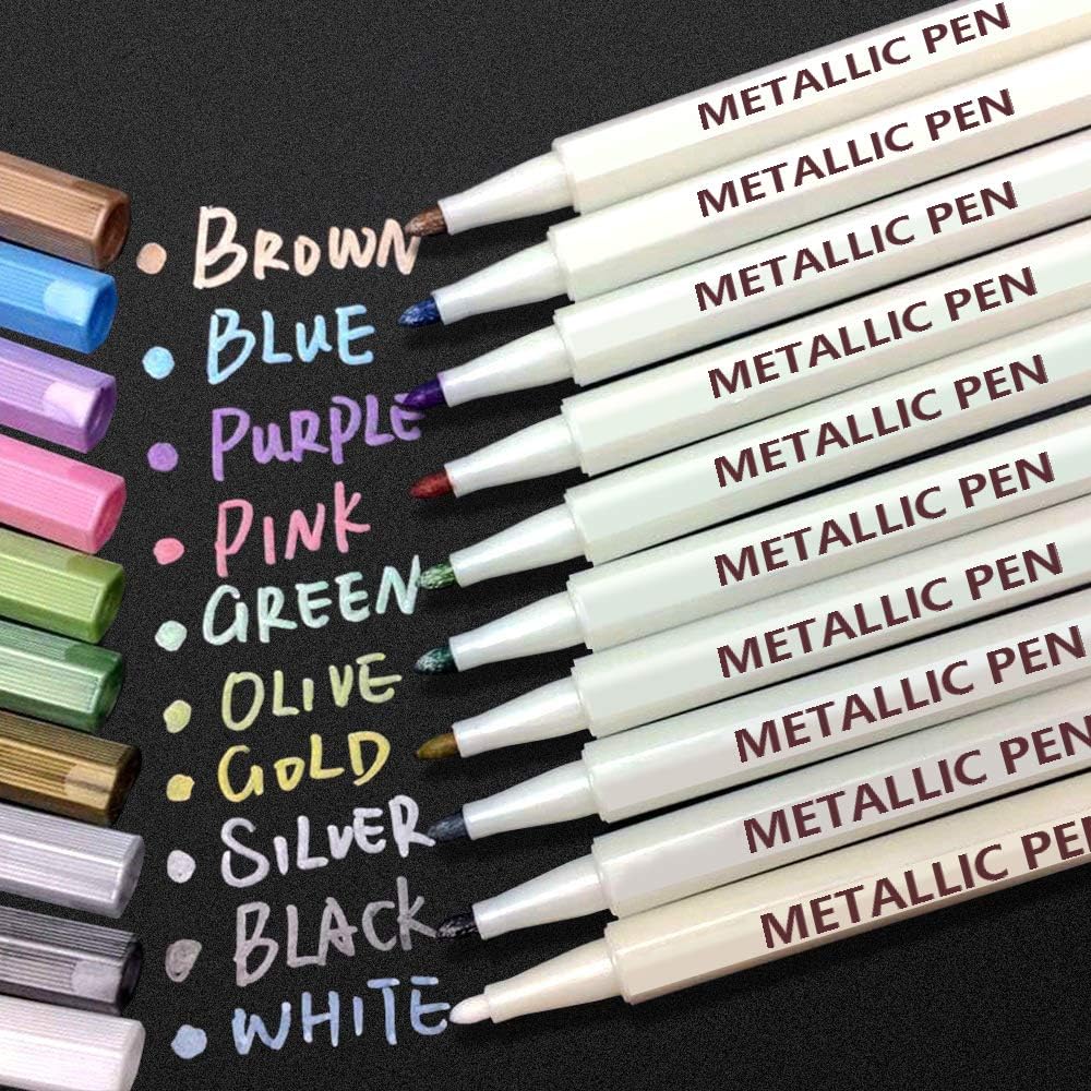 APOGO Metallic Marker Pens set of 10 for Black Paper Scrapbooking Art