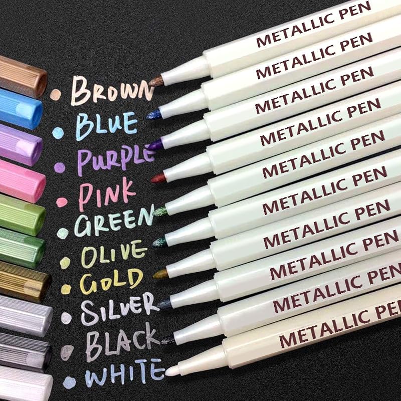 APOGO Metallic Marker Pens set of 10 for Black Paper Scrapbooking Art