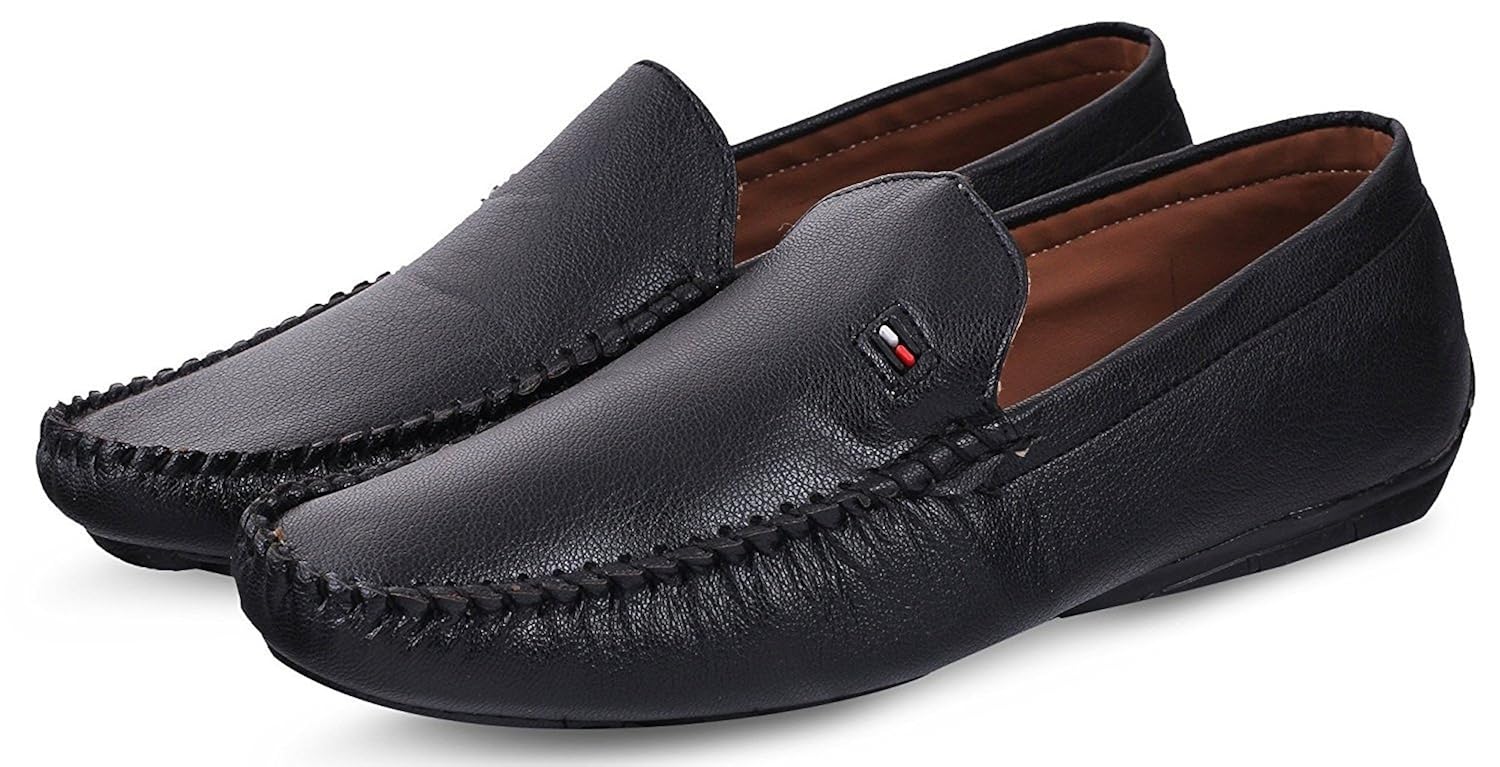 anshul fashion men's synthetic formal shoes black faux leather loafer shoes for men ( casual / formal / party shoes)