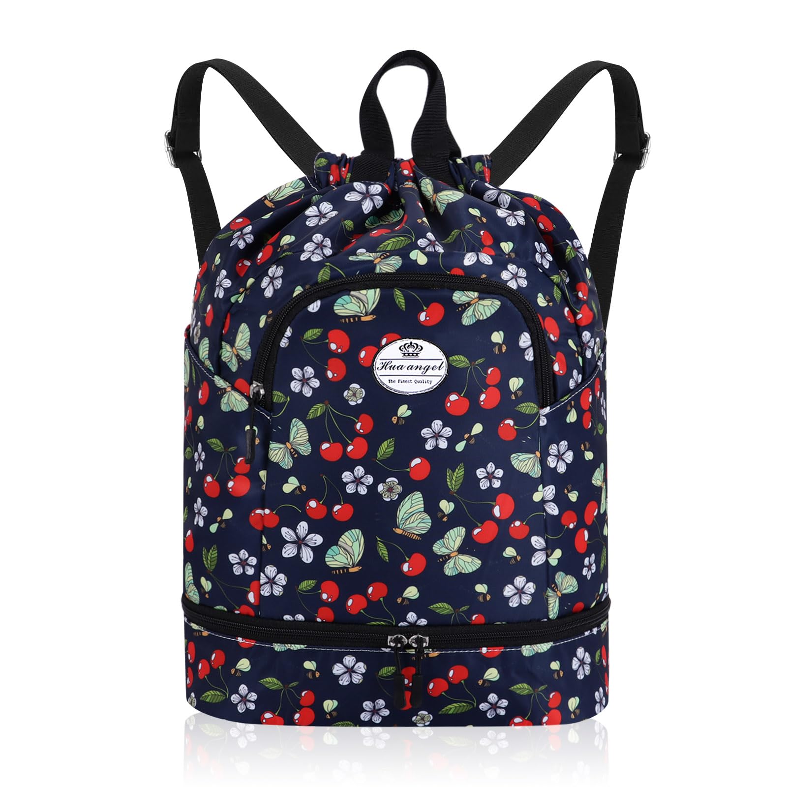 HUA ANGEL Unisex Drawstring Backpack Sports Gym Bag Drawstring Bag Weekend Daypack with Shoe Compartment for Women Men Basketball Football Outdoor Fitness Yoga Swimming Beach