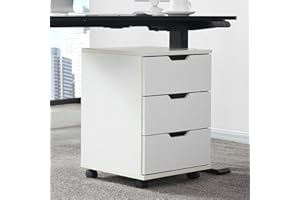 Soohow 3 Drawer File Cabinet Drawers Chest, Wood Storage Cabinet with Wheels, Drawer Mobile File Cabinet Rolling File Pedestal Small Filing Cabinets for Home Office Bedroom Makeup Dresser White