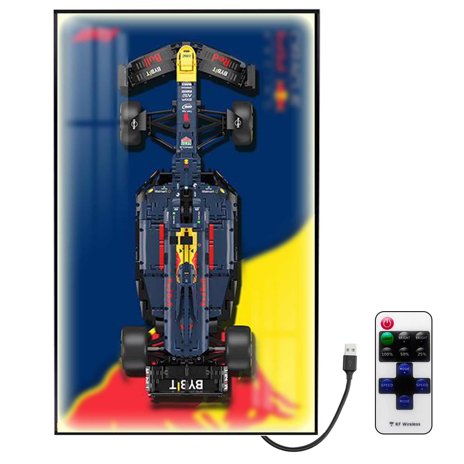 Photo 1 of (FAIR) (UNTESTED) Car Wall Mount for Lego RB20 F1 42206, Display Wallboard with LED Lights for Car, Adult Collectibles Wall Mounted for Building Blocks, Gifts for Lego Lovers (Excluding Cars)